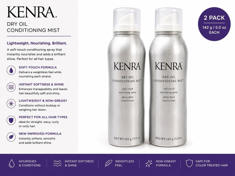 Kenra Dry Oil Conditioning Mist 5 Oz / 142g Soft Touch Nourishing Spray 2 Pack